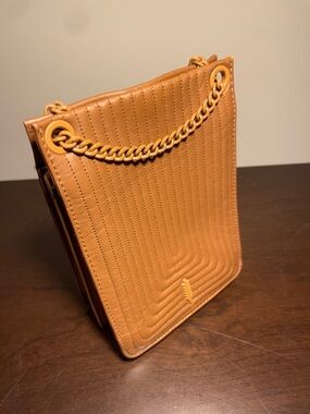 Thacker New York Camel Leather Chain Crossbody Structured Bag